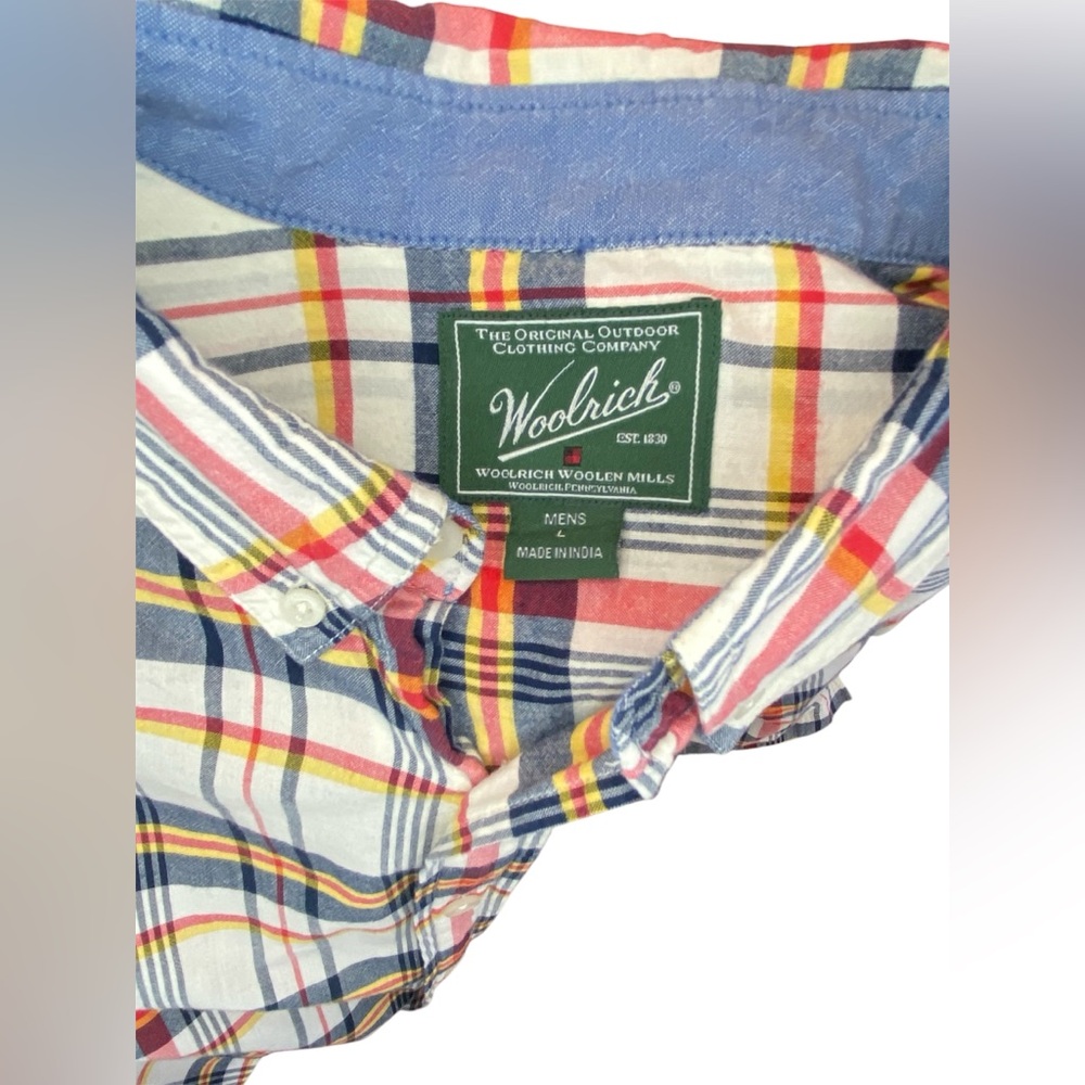 Woolrich Short Sleeve Button Up Plaid Men’s Size L Casual Summer Embroidered - Picture 5 of 7